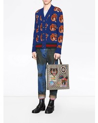 dunkelblaue bedruckte Strickjacke von Gucci