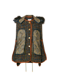 dunkelblaue bedruckte Tweed-Jacke