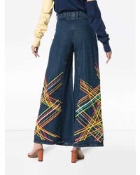dunkelblaue bedruckte weite Hose aus Jeans von All Things Mochi