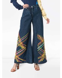 dunkelblaue bedruckte weite Hose aus Jeans von All Things Mochi