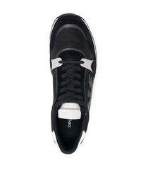 dunkelblaue bedruckte Wildleder niedrige Sneakers von Emporio Armani