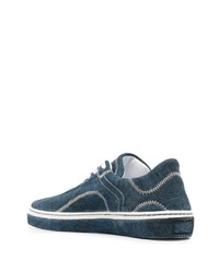 dunkelblaue bedruckte Wildleder niedrige Sneakers von Etro