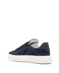 dunkelblaue bedruckte Wildleder niedrige Sneakers von Salvatore Ferragamo