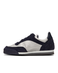 dunkelblaue bedruckte Wildleder niedrige Sneakers von Comme Des Garcons SHIRT