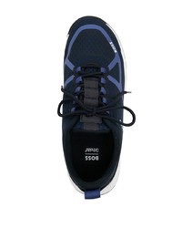 dunkelblaue bedruckte Wildleder niedrige Sneakers von BOSS