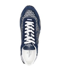 dunkelblaue beschlagene niedrige Sneakers von Valentino Garavani