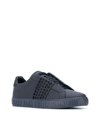 dunkelblaue beschlagene Slip-On Sneakers aus Leder von Philipp Plein