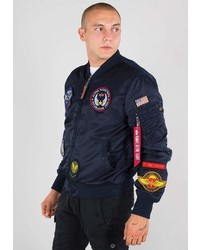 dunkelblaue bestickte Bomberjacke von Alpha Industries