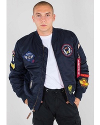 dunkelblaue bestickte Bomberjacke von Alpha Industries