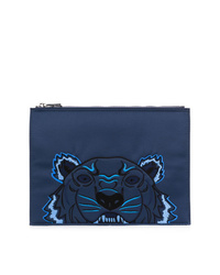 dunkelblaue bestickte Clutch Handtasche von Kenzo