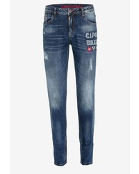 dunkelblaue bestickte enge Jeans von Cipo & Baxx