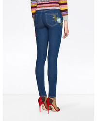 dunkelblaue bestickte enge Jeans von Gucci