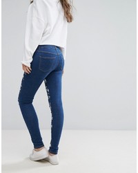 dunkelblaue bestickte enge Jeans