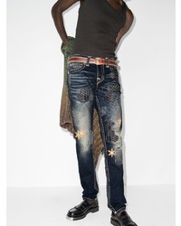 dunkelblaue bestickte enge Jeans von True Religion