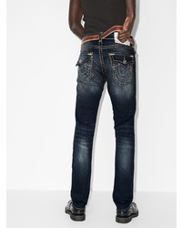 dunkelblaue bestickte enge Jeans von True Religion