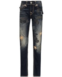 dunkelblaue bestickte enge Jeans von True Religion