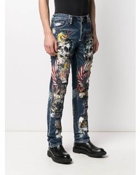 dunkelblaue bestickte Jeans von Philipp Plein