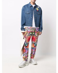 dunkelblaue bestickte Jeansjacke von Moschino