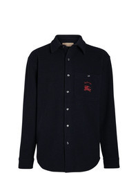 dunkelblaue bestickte Shirtjacke aus Kaschmir