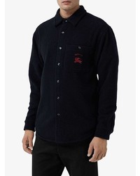 dunkelblaue bestickte Shirtjacke aus Kaschmir von Burberry