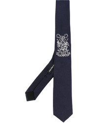 dunkelblaue bestickte Krawatte von Alexander McQueen