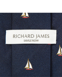 dunkelblaue bestickte Krawatte von Richard James