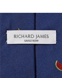 dunkelblaue bestickte Krawatte von Richard James