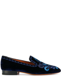dunkelblaue bestickte Leder Slipper von Santoni
