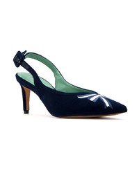 dunkelblaue bestickte Samt Pumps von Blue Bird Shoes