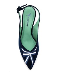 dunkelblaue bestickte Samt Pumps von Blue Bird Shoes