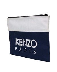 dunkelblaue bestickte Segeltuch Clutch Handtasche von Kenzo