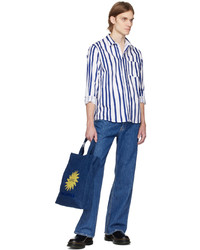 dunkelblaue bestickte Shopper Tasche aus Jeans von A.P.C.