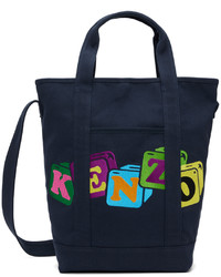 dunkelblaue bestickte Shopper Tasche aus Segeltuch von Kenzo