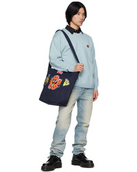 dunkelblaue bestickte Shopper Tasche aus Segeltuch von Kenzo