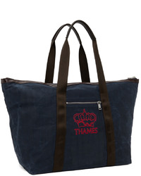 dunkelblaue bestickte Shopper Tasche aus Segeltuch von Thames MMXX