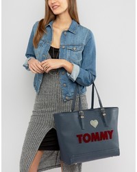 dunkelblaue bestickte Shopper Tasche von Tommy Hilfiger