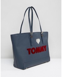 dunkelblaue bestickte Shopper Tasche von Tommy Hilfiger