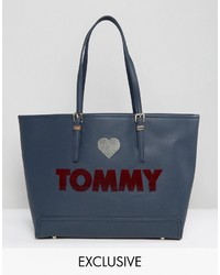 dunkelblaue bestickte Shopper Tasche von Tommy Hilfiger