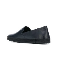 dunkelblaue bestickte Slip-On Sneakers aus Leder von Roberto Cavalli