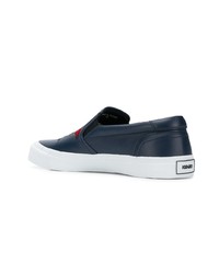 dunkelblaue bestickte Slip-On Sneakers aus Leder von Kenzo