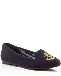 dunkelblaue bestickte Slipper