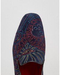 dunkelblaue bestickte Wildleder Slipper von Jeffery West