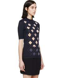 dunkelblaue Bluse mit Argyle-Muster von Paco Rabanne