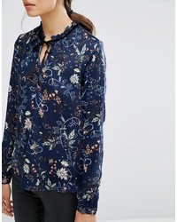 dunkelblaue Bluse mit Blumenmuster von Vero Moda