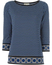 dunkelblaue Bluse mit geometrischem Muster