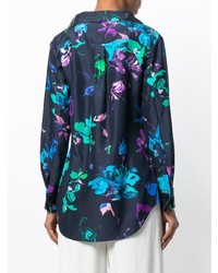 dunkelblaue Bluse mit Knöpfen mit Blumenmuster von Emanuel Ungaro