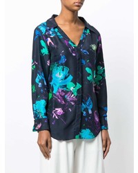 dunkelblaue Bluse mit Knöpfen mit Blumenmuster von Emanuel Ungaro