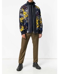 dunkelblaue Bomberjacke mit Blumenmuster von Sacai