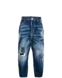 dunkelblaue Boyfriend Jeans mit Destroyed-Effekten von Dsquared2