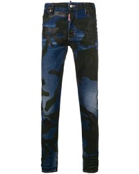 dunkelblaue Camouflage enge Jeans
